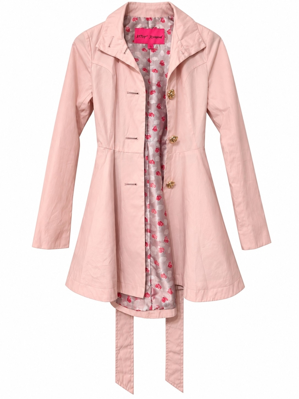 Betsey Johnson Light Pink Girls' Flared Raincoat with Floral Lining